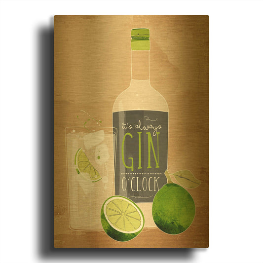 'Gin O’Clock' By Green Lili Gold Metal Wall Art