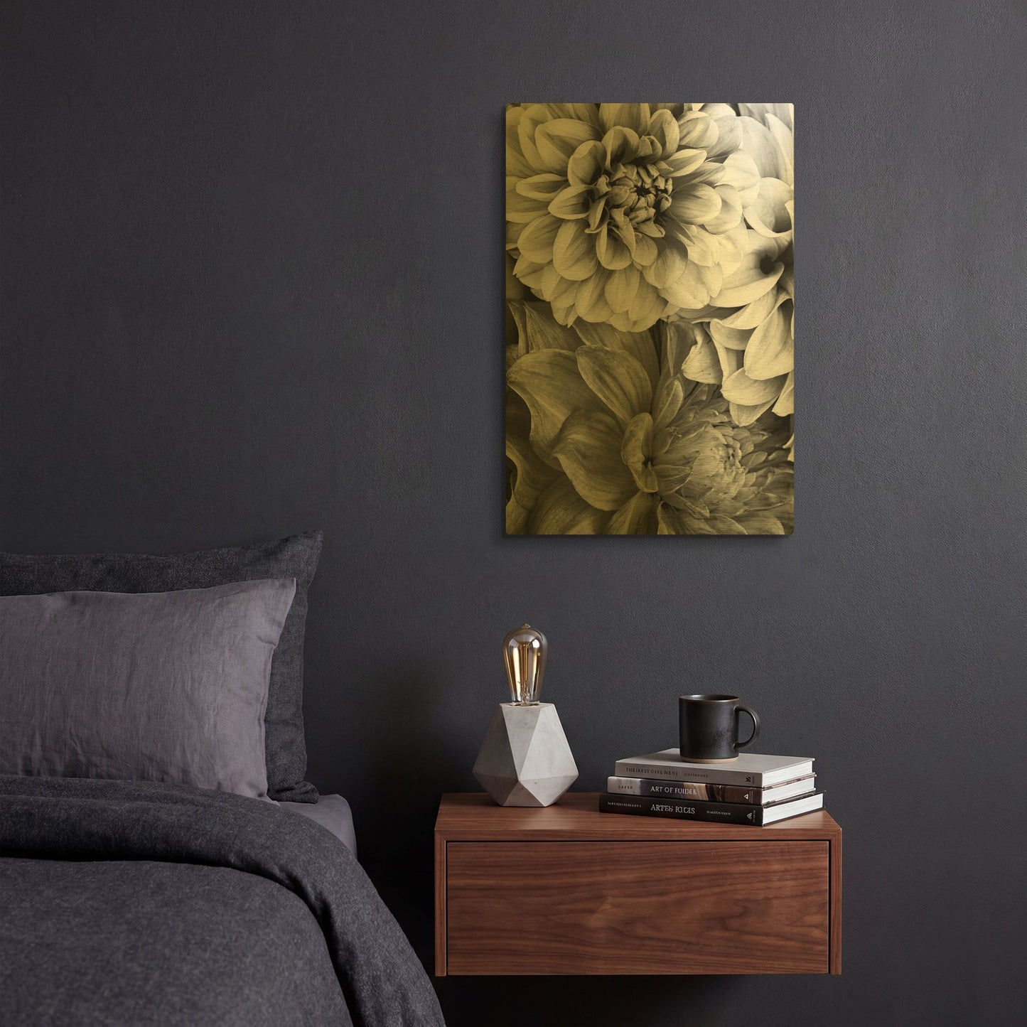'B&W Flower 2' By Incado Gold Metal Wall Art