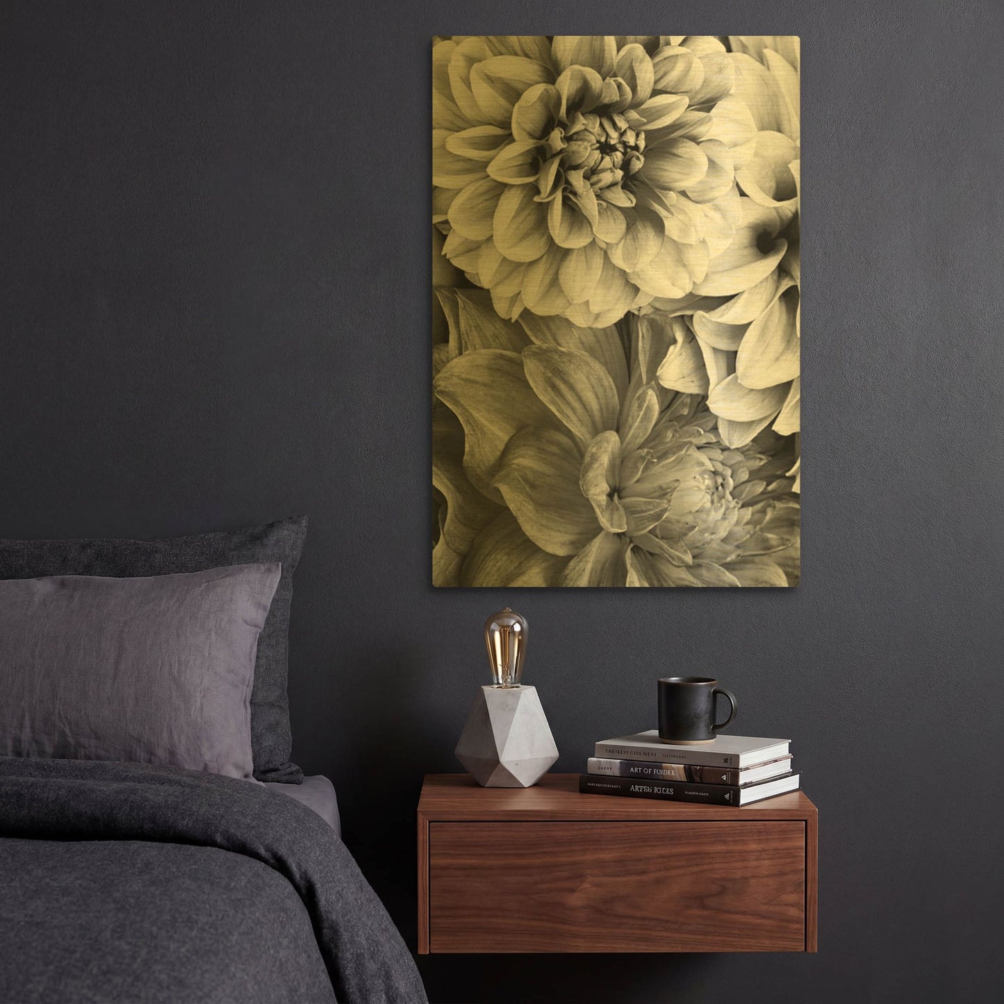 'B&W Flower 2' By Incado Gold Metal Wall Art