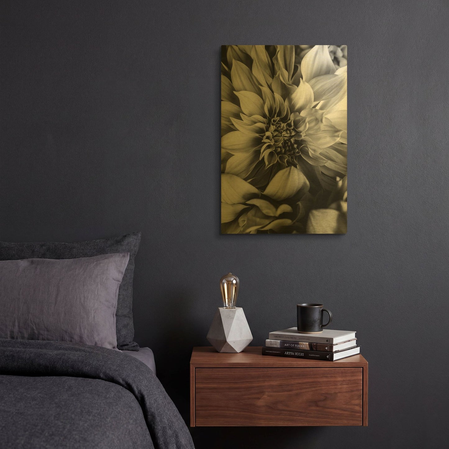 'B&W Flower 4' By Incado Gold Metal Wall Art