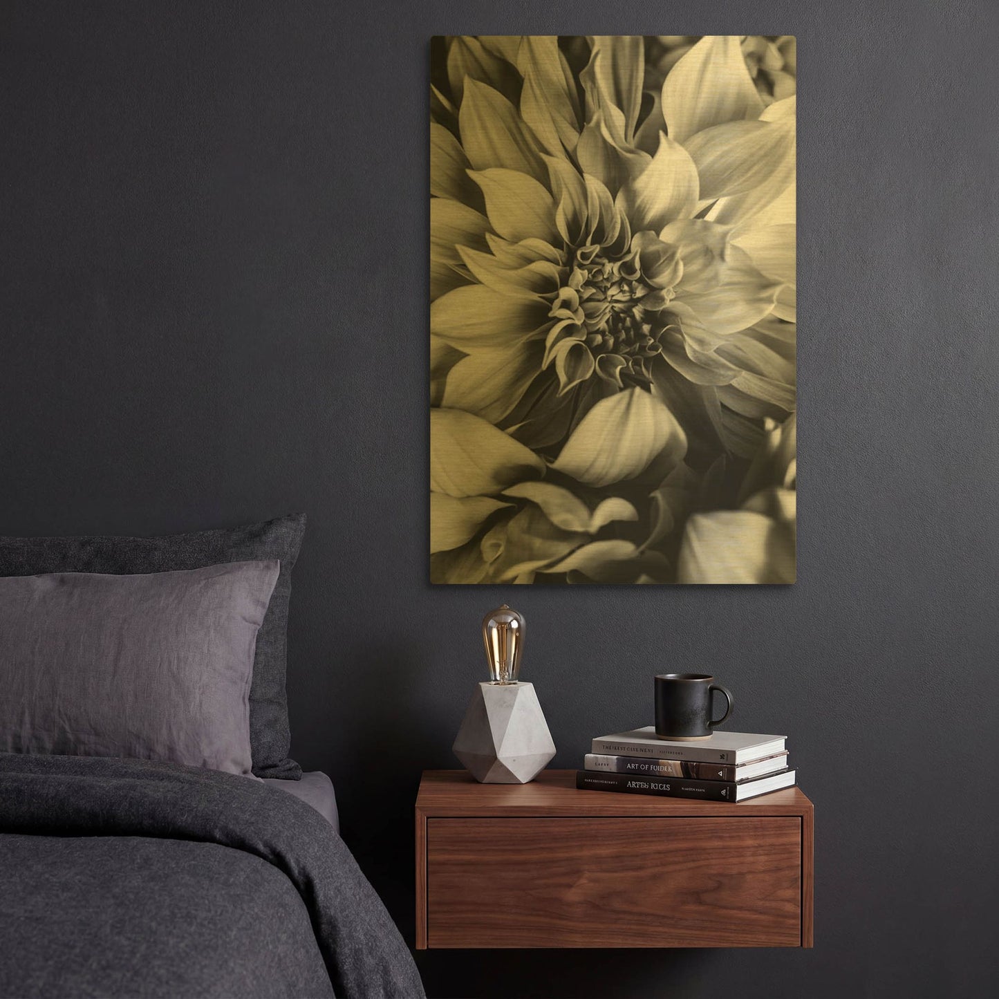 'B&W Flower 4' By Incado Gold Metal Wall Art