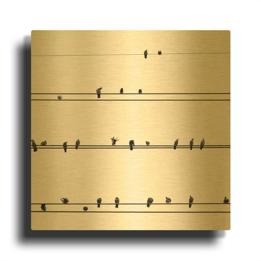 'Birds on the Line' By Incado Gold Metal Wall Art