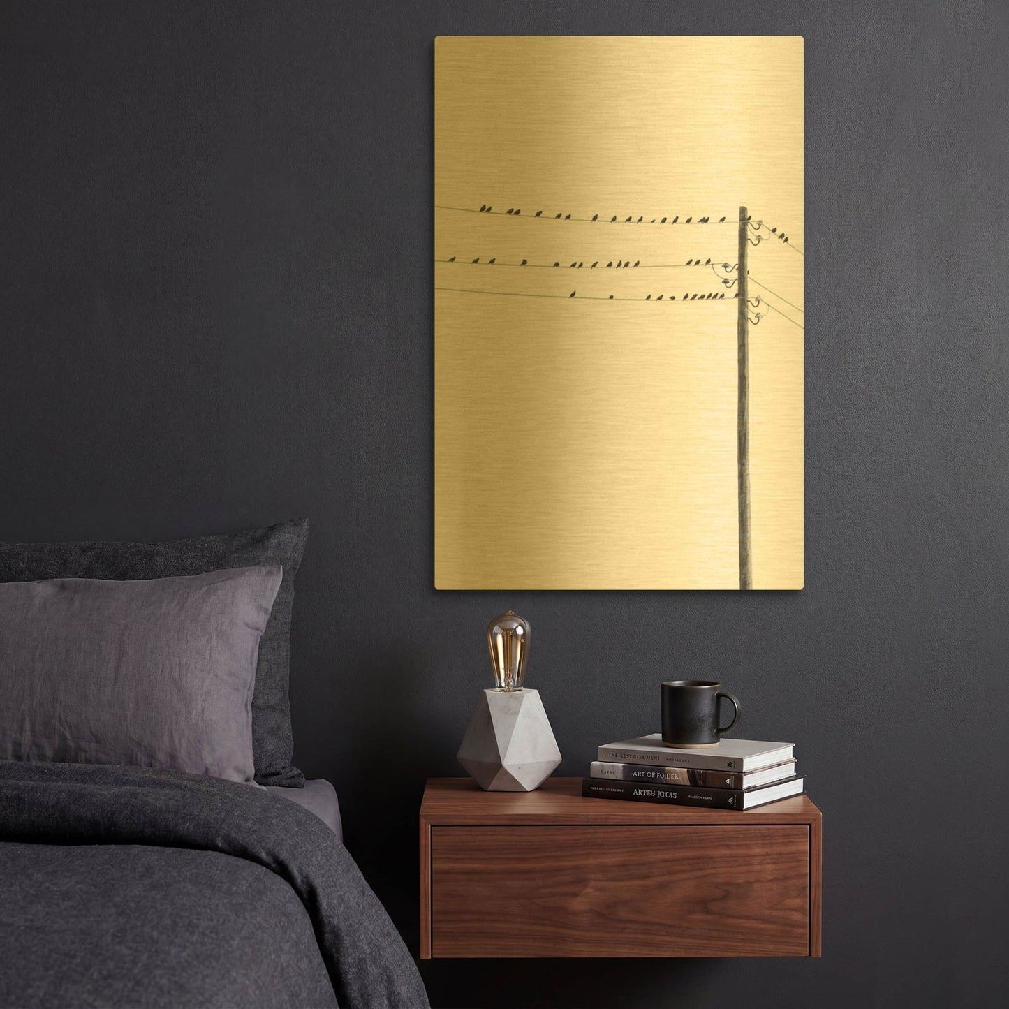 'Birds on Wires' By Incado Gold Metal Wall Art