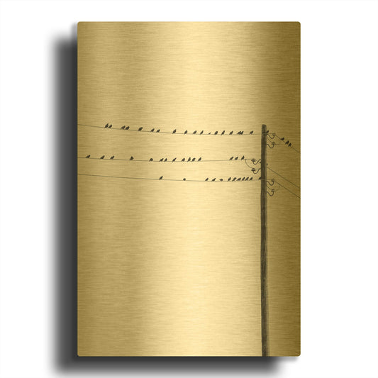 'Birds on Wires' By Incado Gold Metal Wall Art