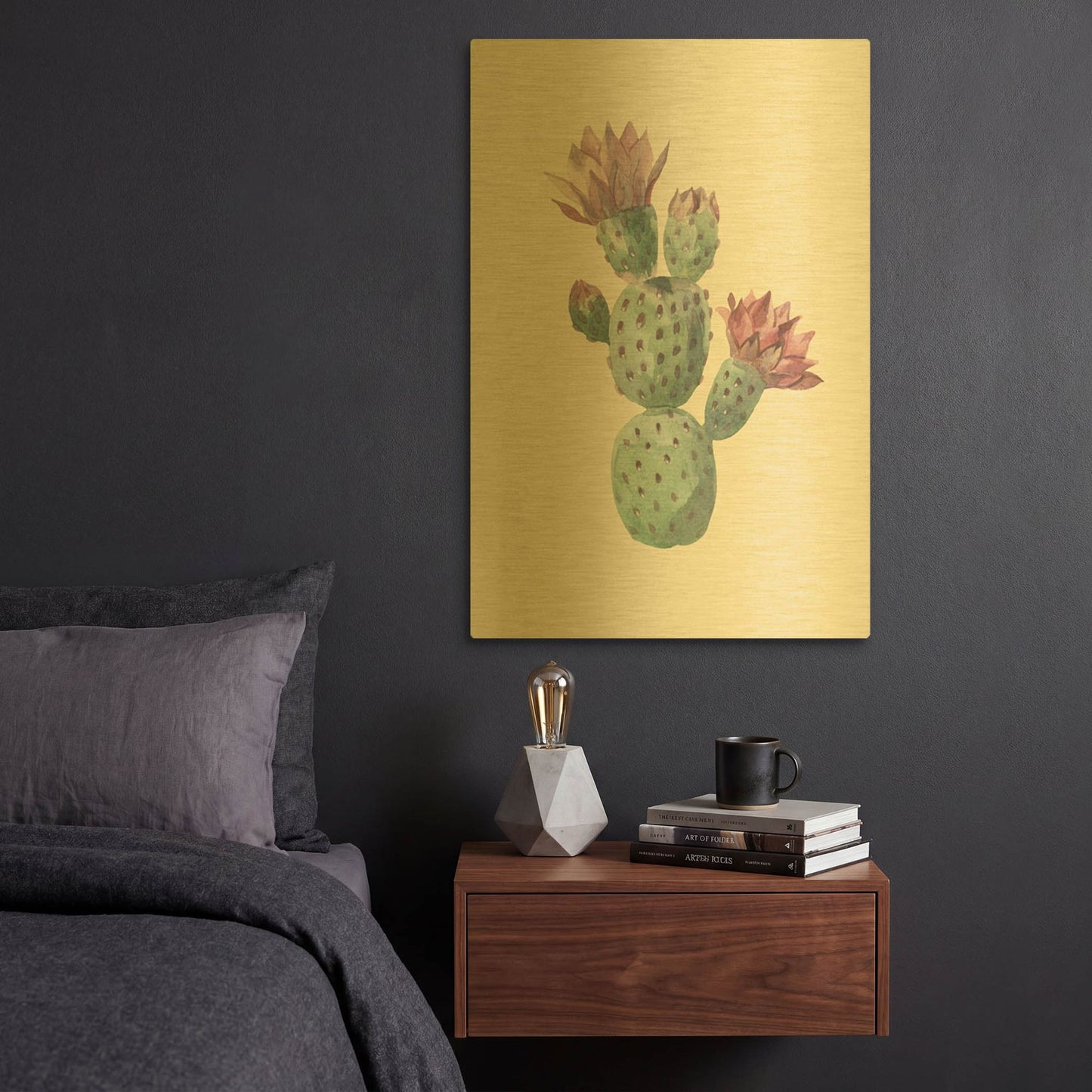 'Cactus on Yellow' By Incado Gold Metal Wall Art