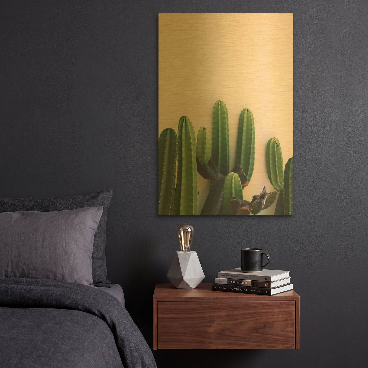 'Cactus on Pink' By Incado Gold Metal Wall Art