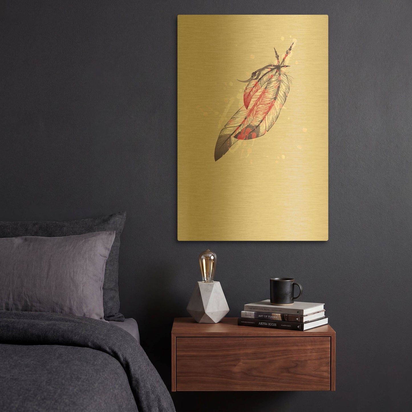 'Eagle Feather I' By Incado Gold Metal Wall Art