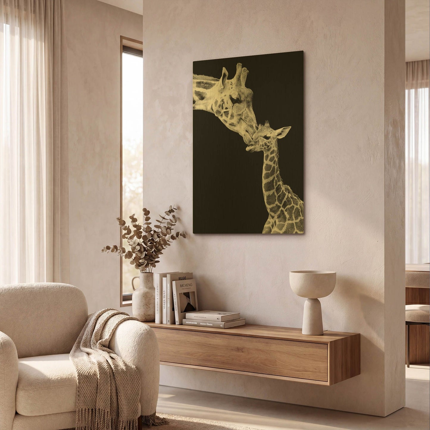 'First Love - Giraffe' By Incado Gold Metal Wall Art