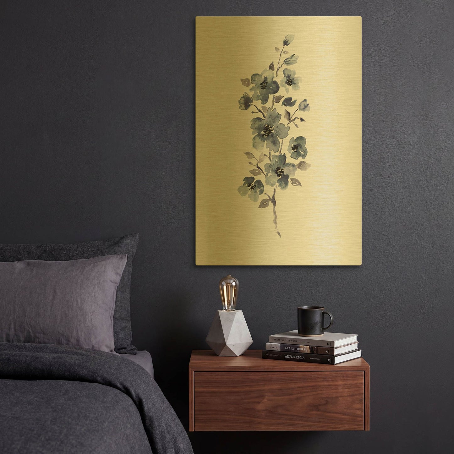'Floral Blue' By Incado Gold Metal Wall Art