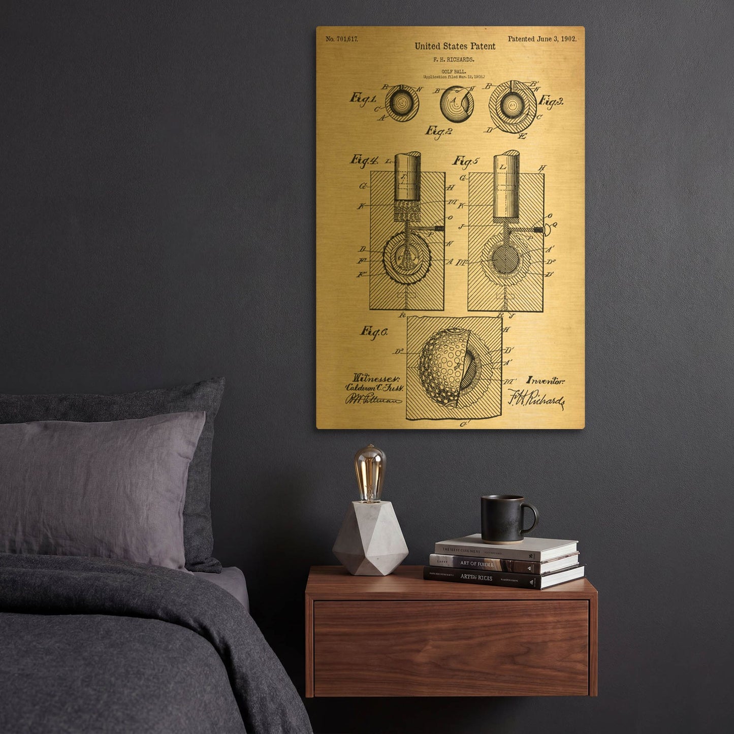 'Golf Ball Vintage Patent Blueprint' By LUXE Gold Metal Wall Art