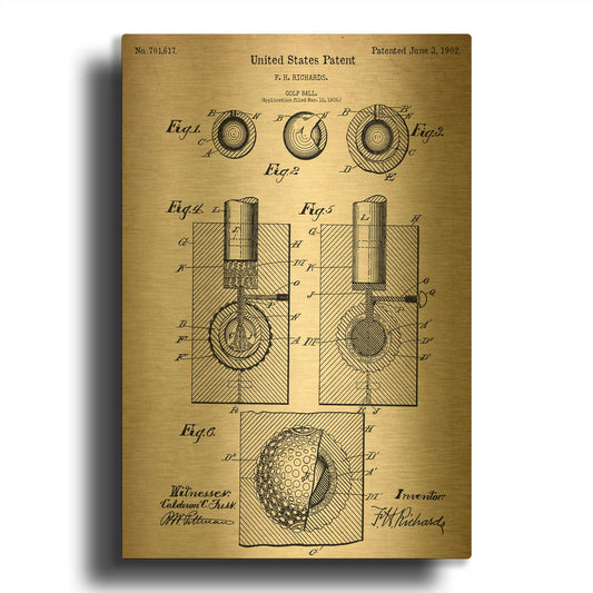 'Golf Ball Vintage Patent Blueprint' By LUXE Gold Metal Wall Art