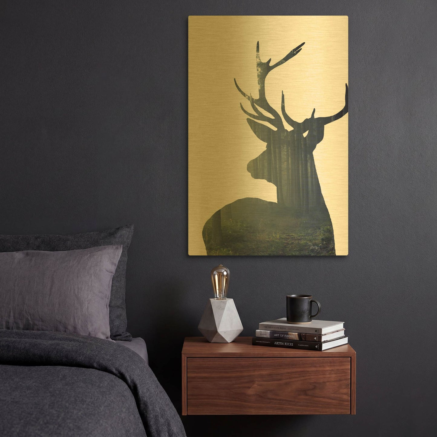 'Forest Deer Silhouette' By Incado Gold Metal Wall Art
