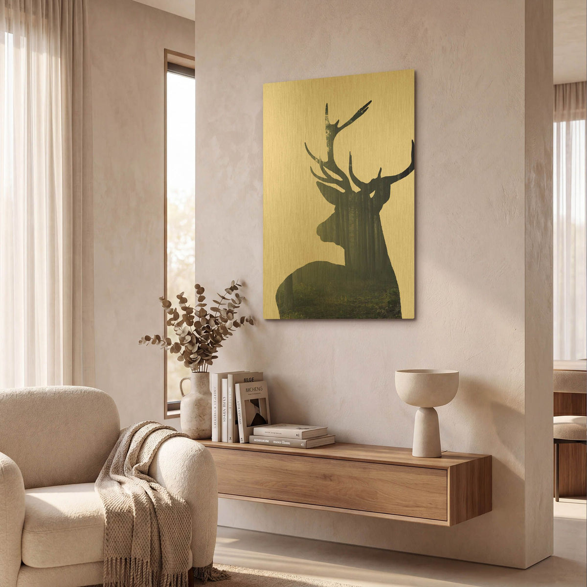 'Forest Deer Silhouette' By Incado Gold Metal Wall Art