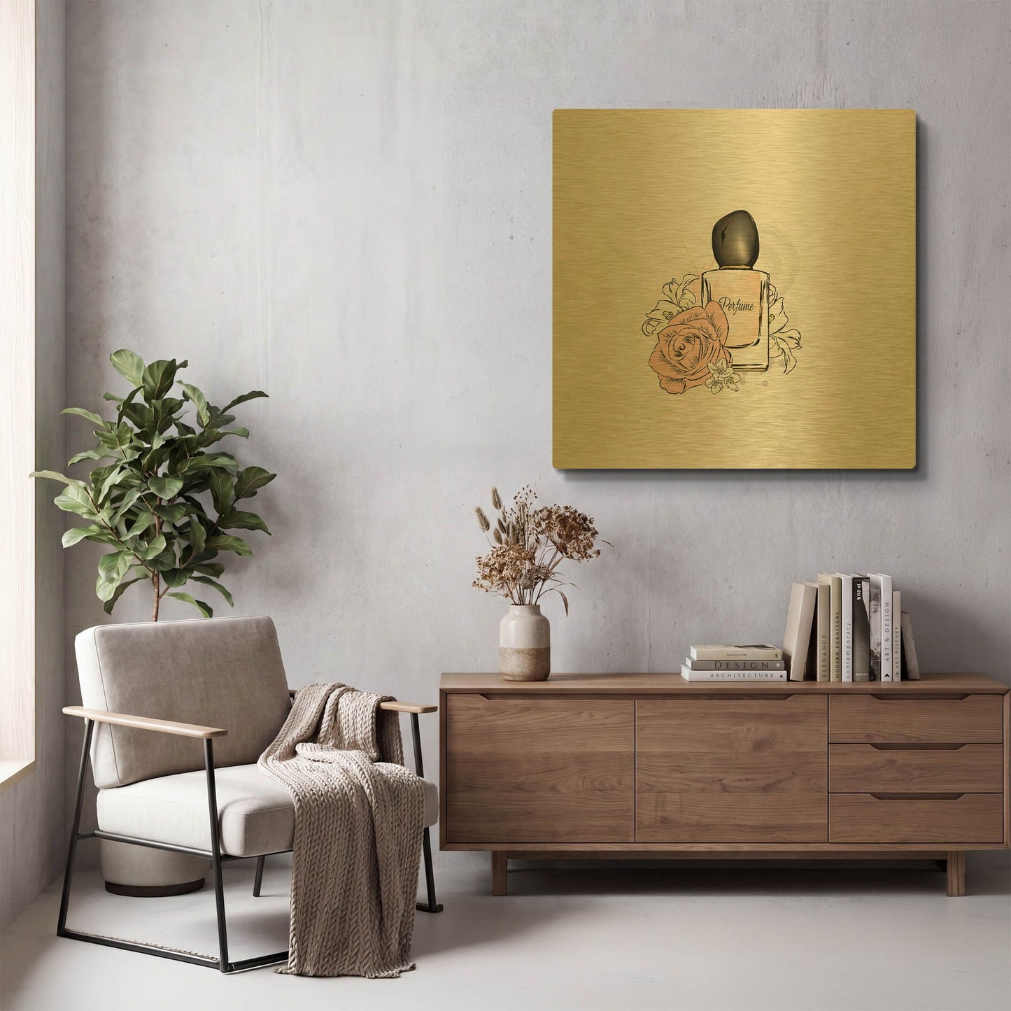 'Perfume I' By Incado Gold Metal Wall Art