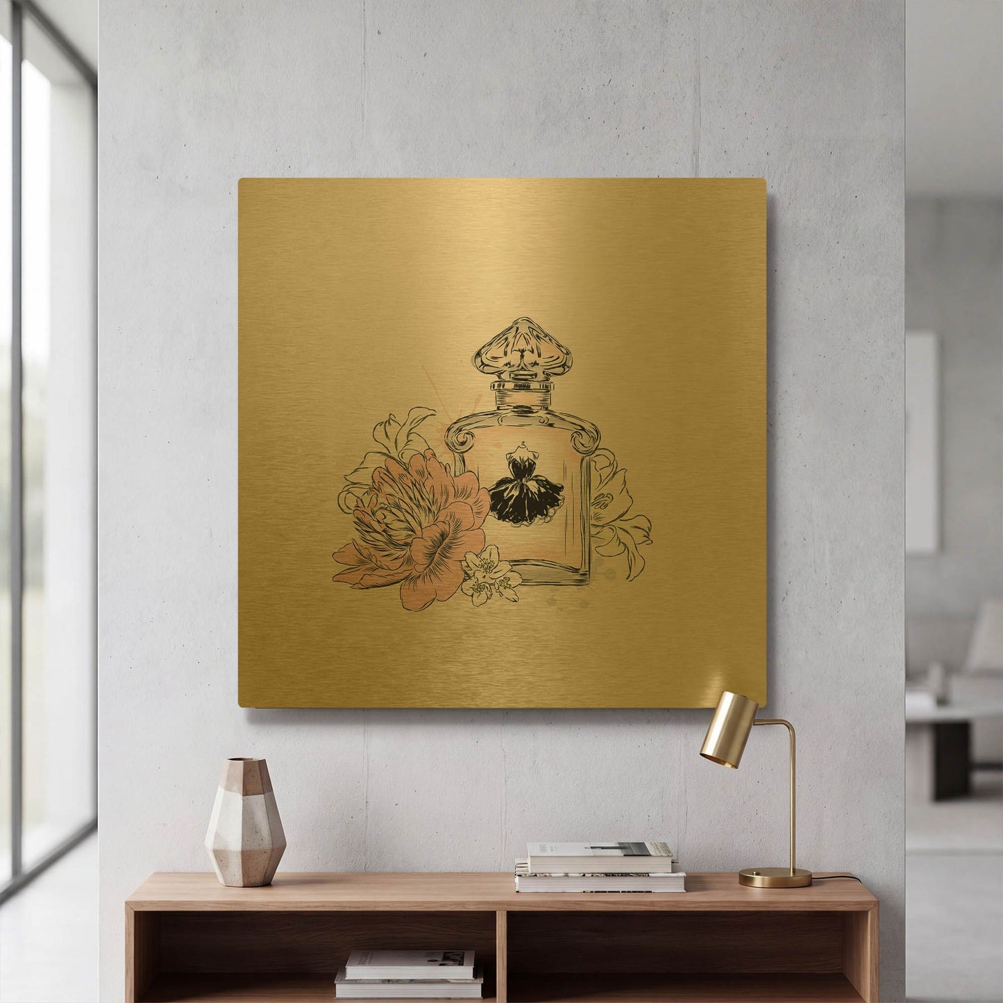 'Perfume V' By Incado Gold Metal Wall Art