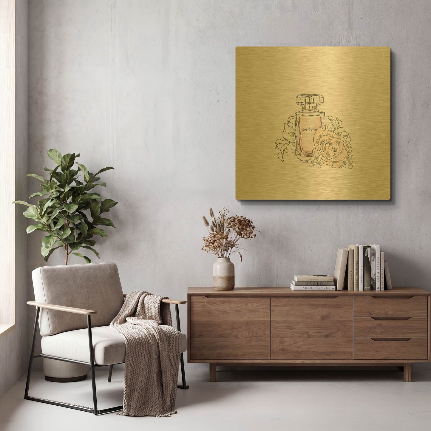 'Perfume VII' By Incado Gold Metal Wall Art