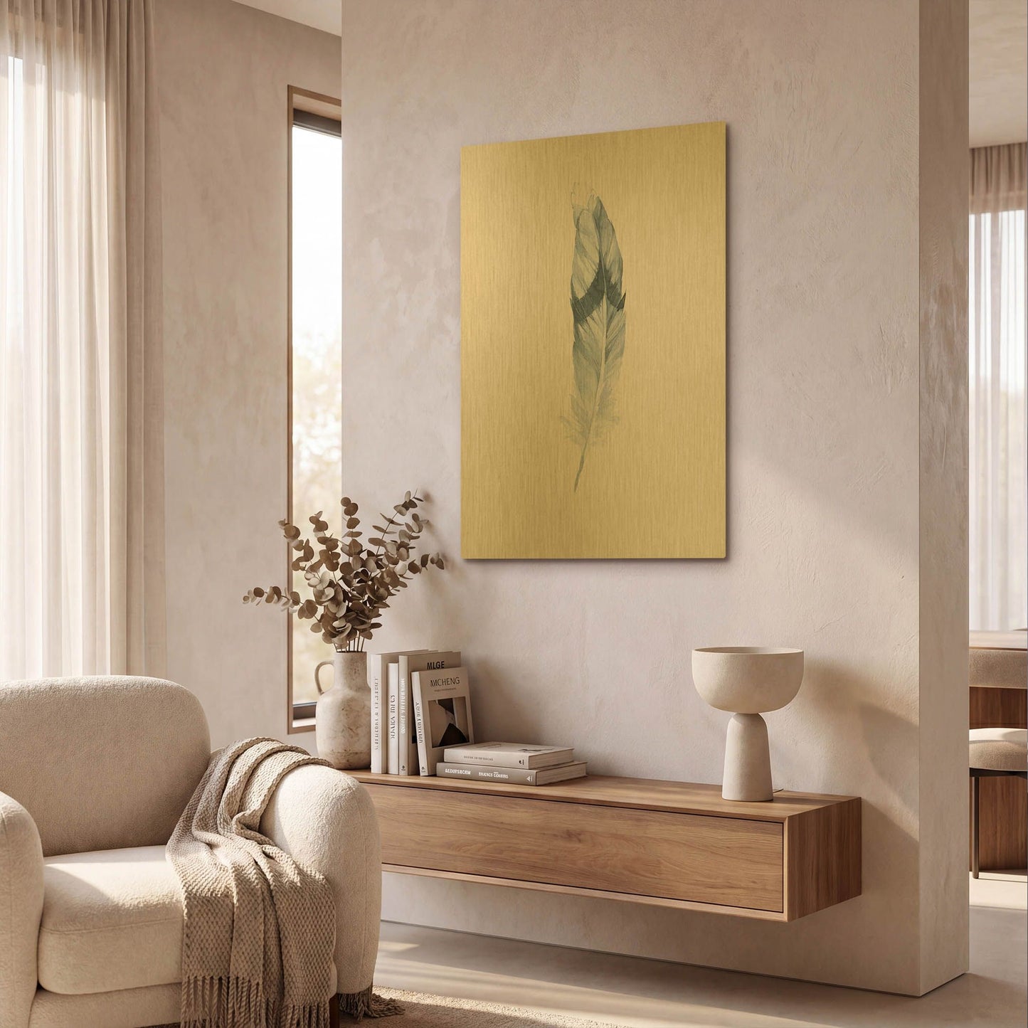 'Pink Feather' By Incado Gold Metal Wall Art
