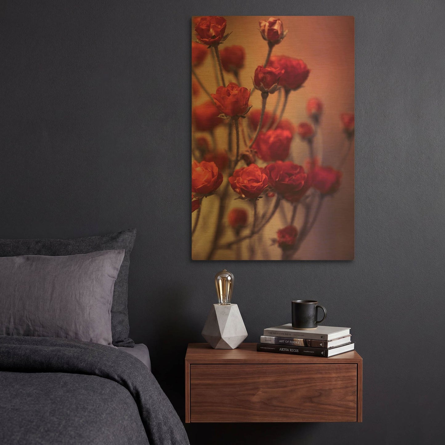 'Red Flowers' By Incado Gold Metal Wall Art