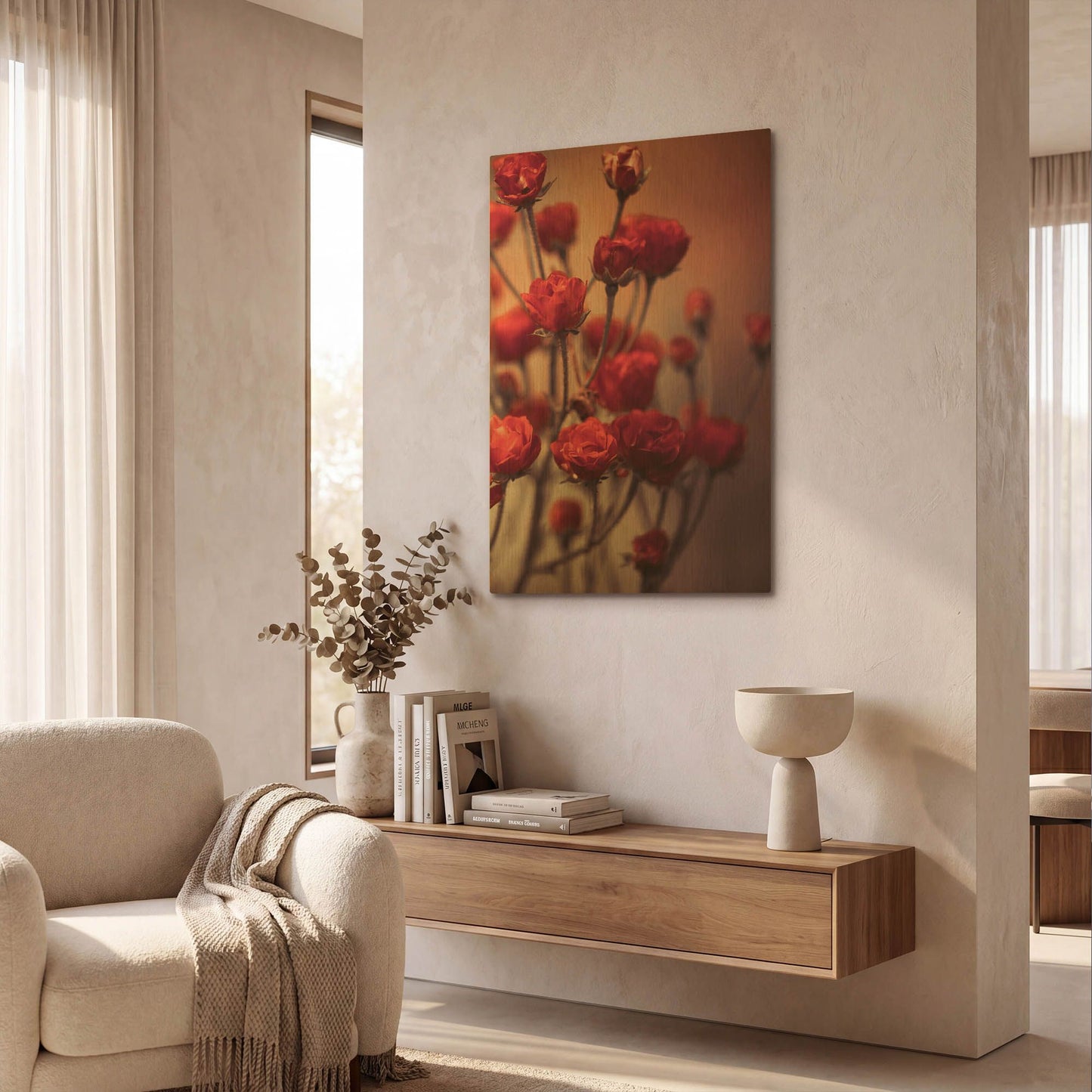 'Red Flowers' By Incado Gold Metal Wall Art