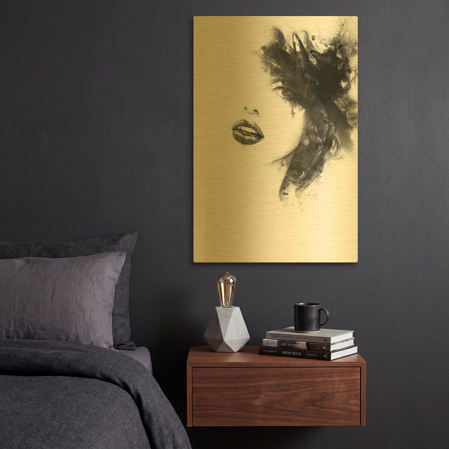 'Shadow Girl' By Incado Gold Metal Wall Art