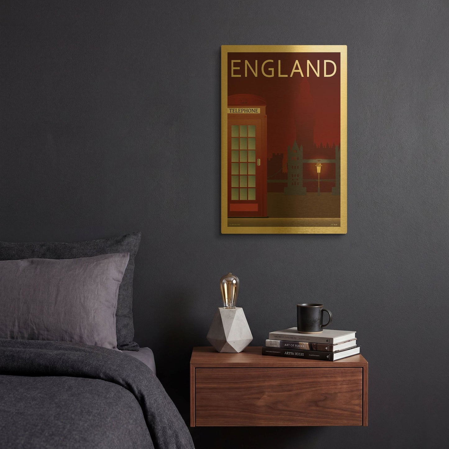 'Telephone Box' By Incado Gold Metal Wall Art