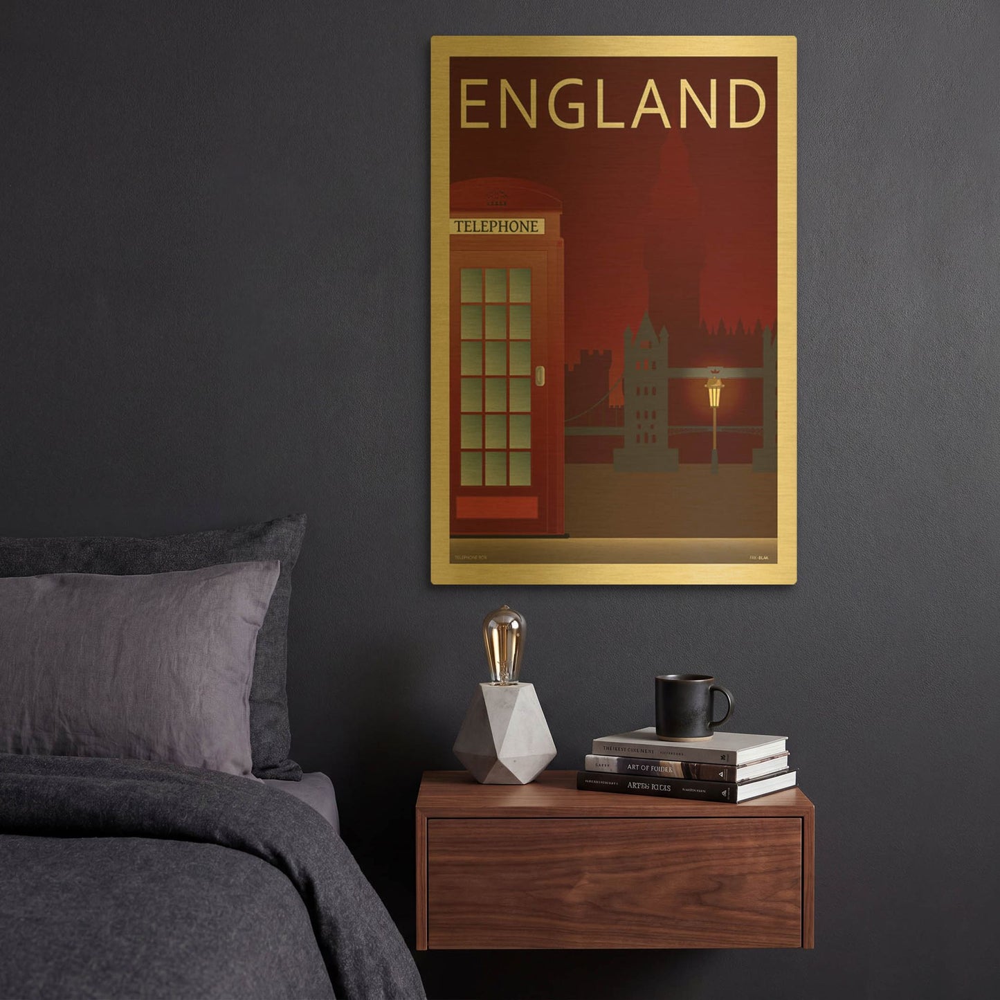 'Telephone Box' By Incado Gold Metal Wall Art