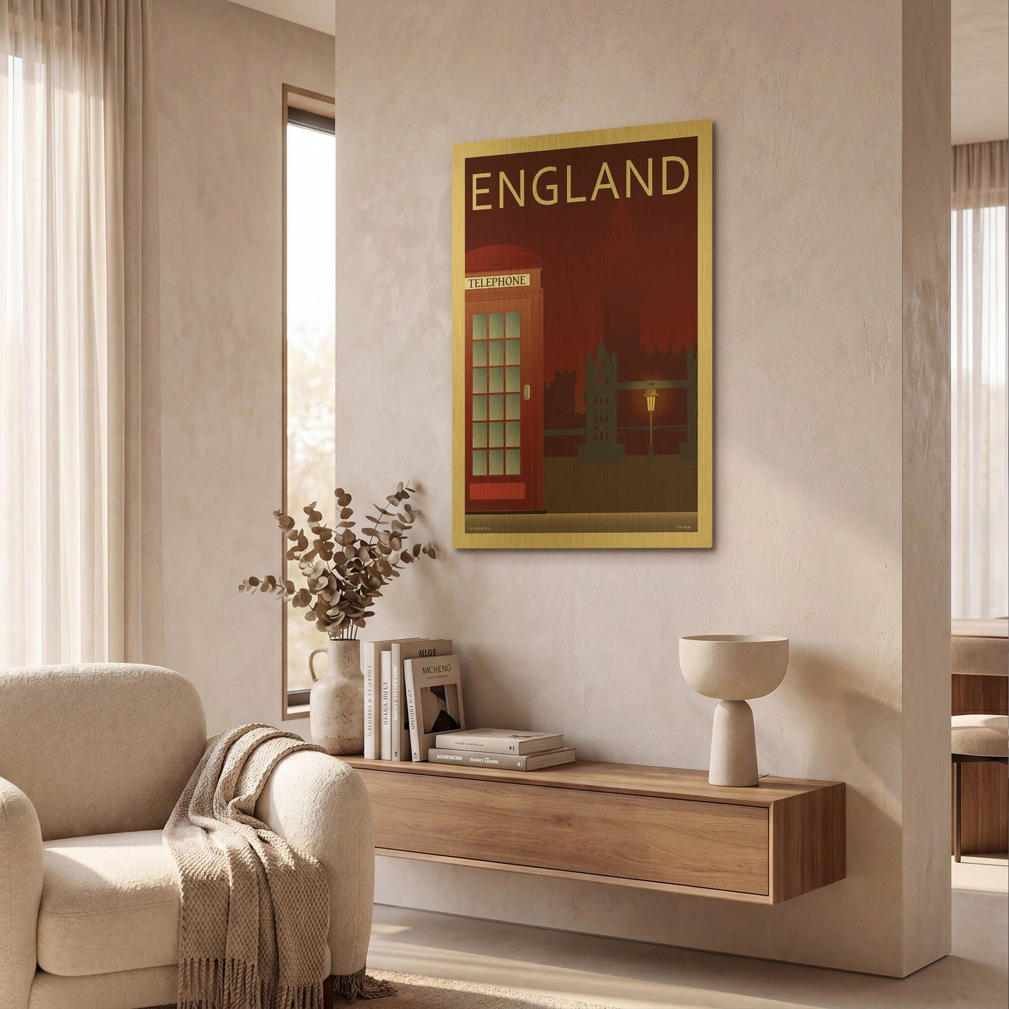 'Telephone Box' By Incado Gold Metal Wall Art