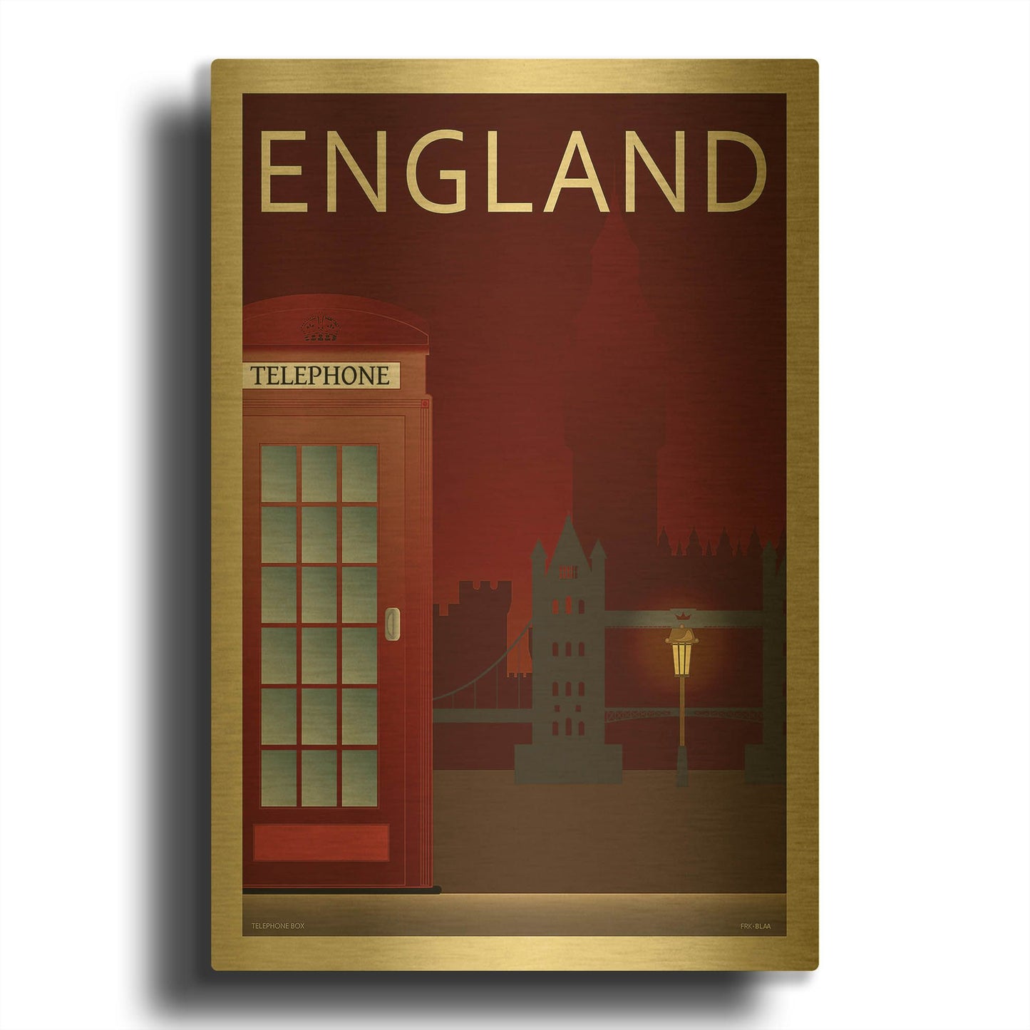 'Telephone Box' By Incado Gold Metal Wall Art