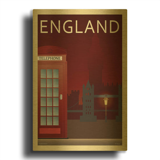 'Telephone Box' By Incado Gold Metal Wall Art