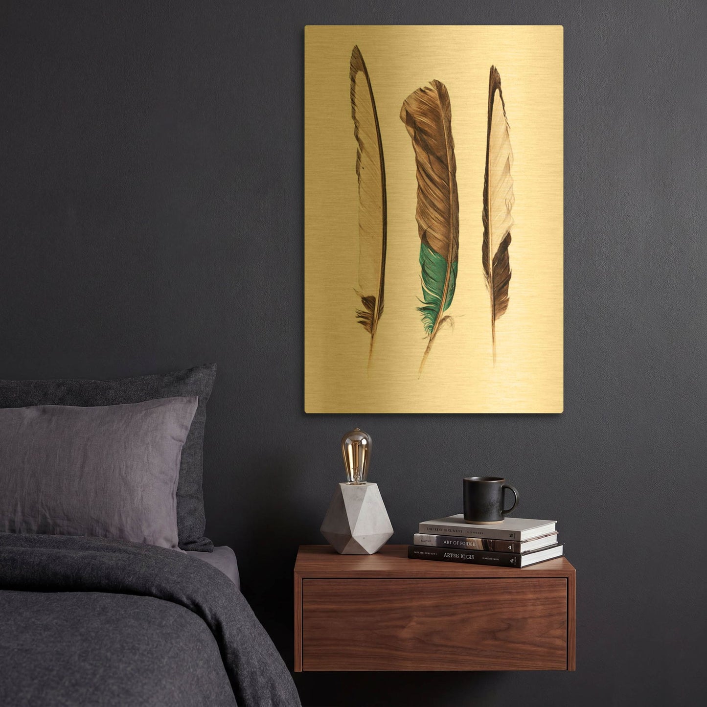 'Three Feathers' By Incado Gold Metal Wall Art