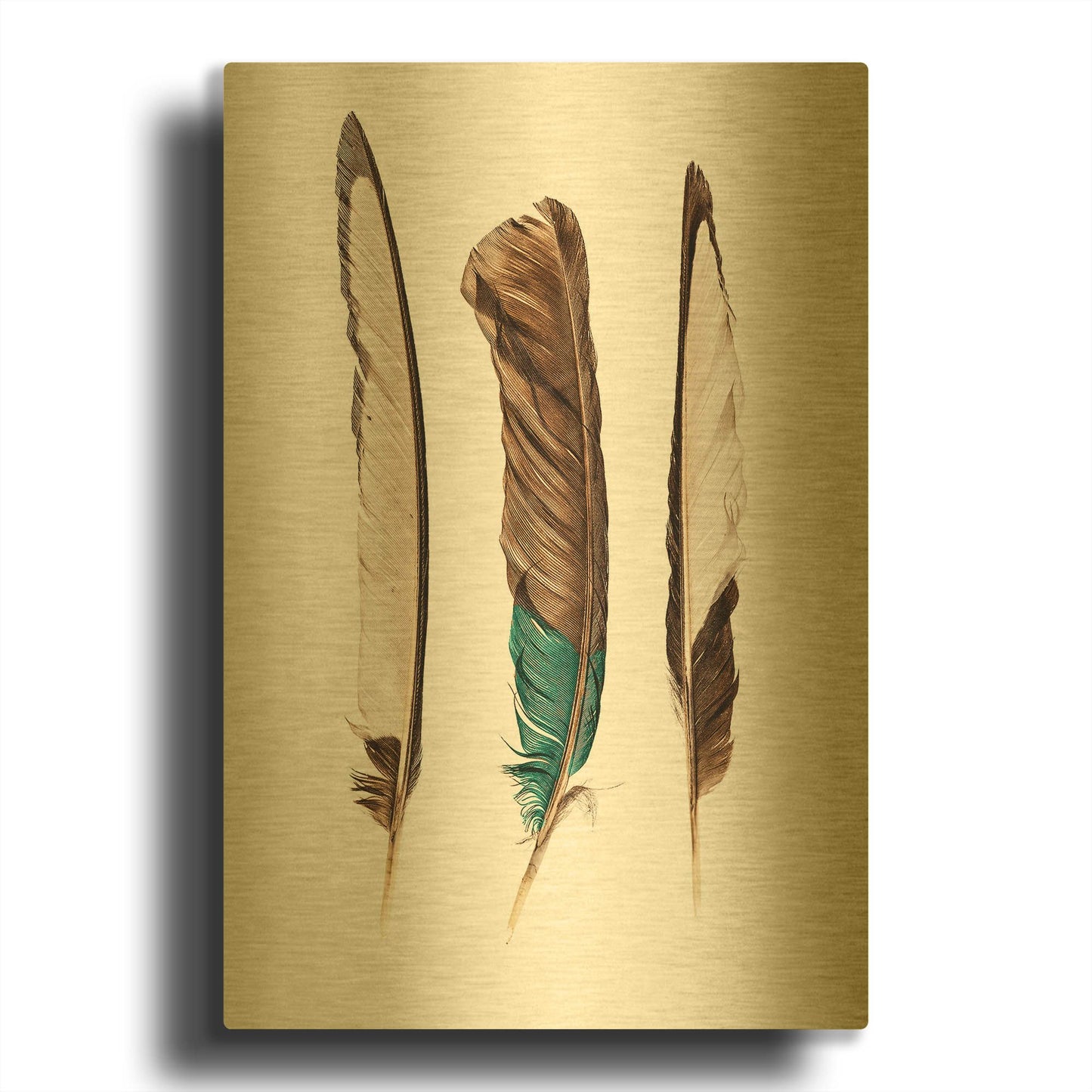 'Three Feathers' By Incado Gold Metal Wall Art
