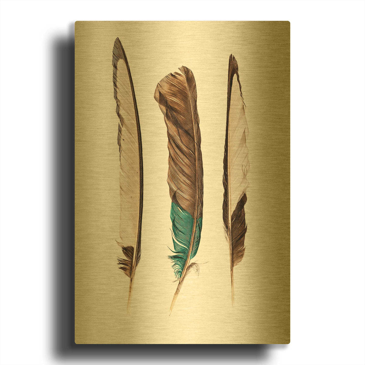 'Three Feathers' By Incado Gold Metal Wall Art