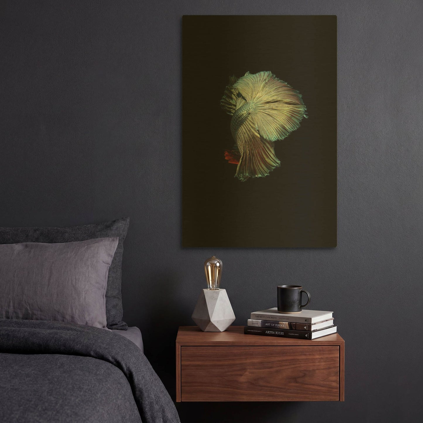 'Turquoise and Red Betta' By Incado Gold Metal Wall Art