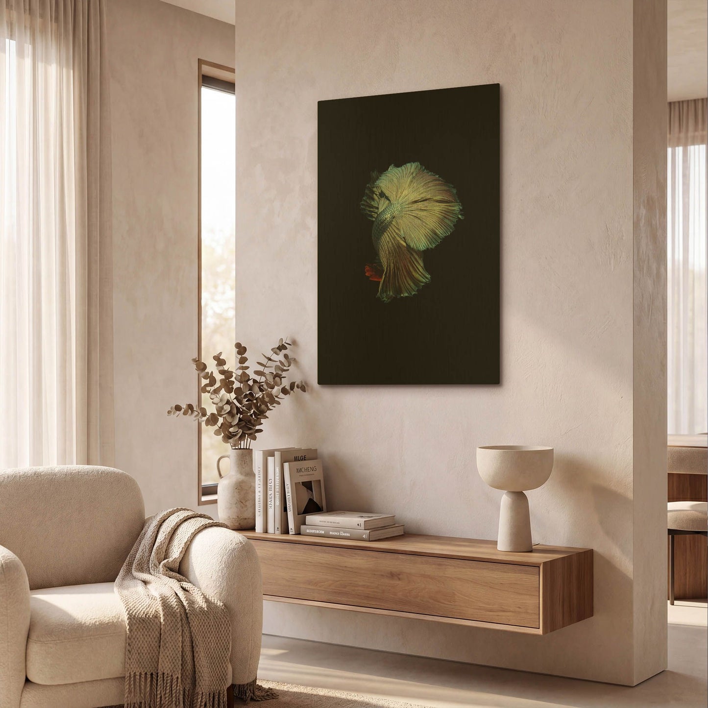 'Turquoise and Red Betta' By Incado Gold Metal Wall Art