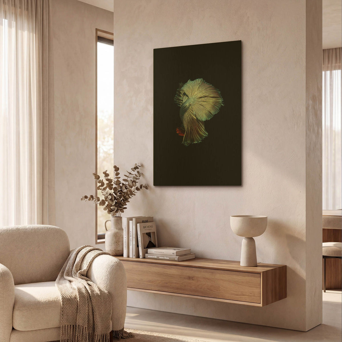 'Turquoise and Red Betta' By Incado Gold Metal Wall Art