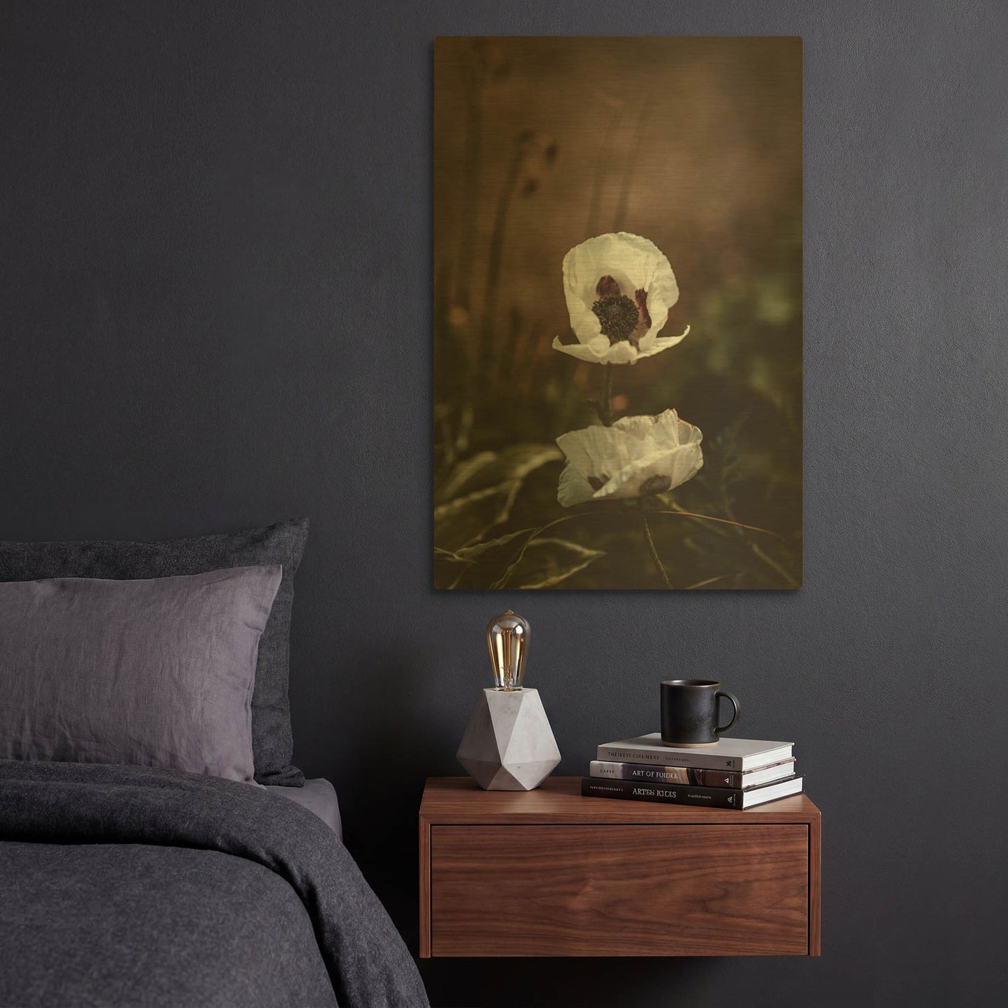 'White Poppies' By Incado Gold Metal Wall Art
