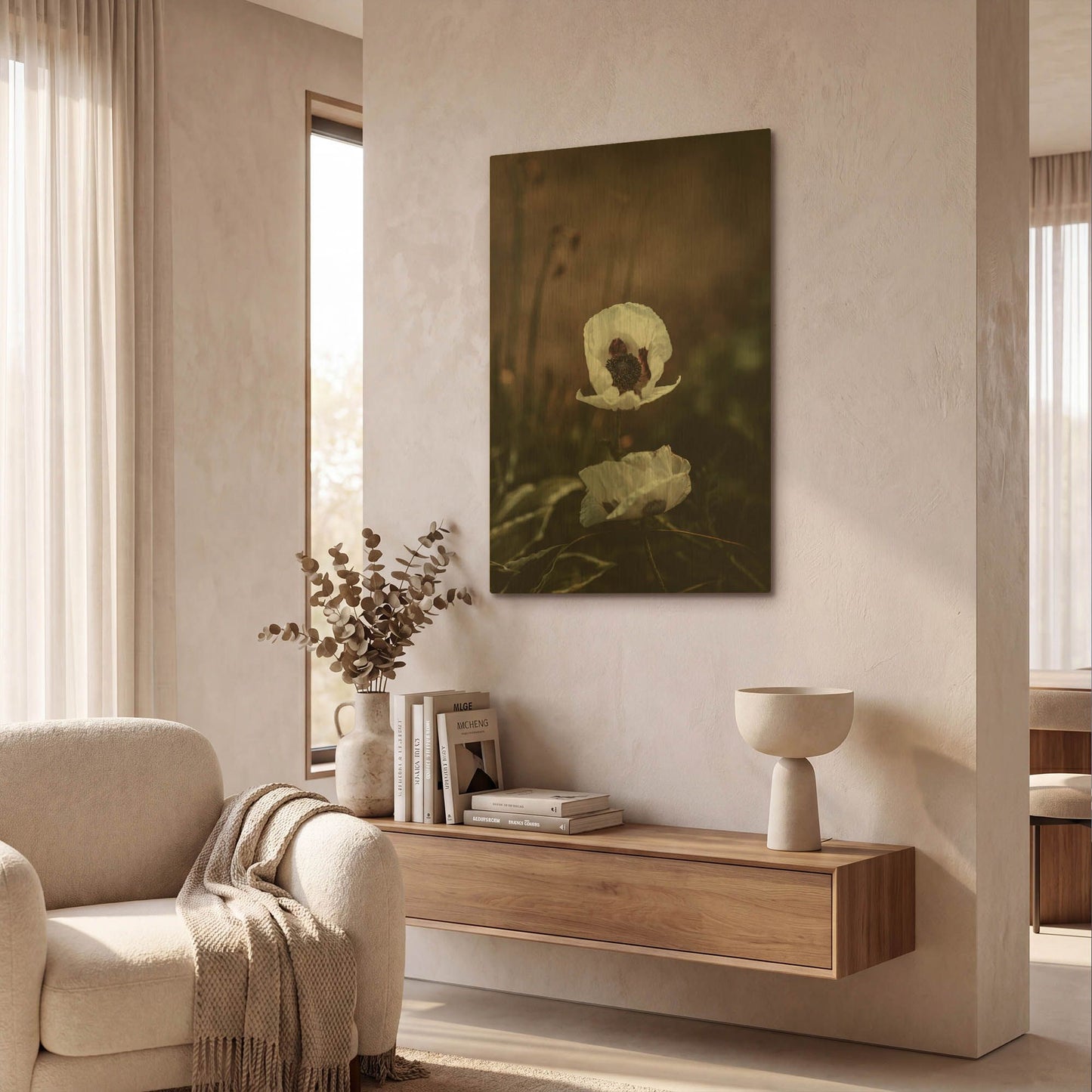'White Poppies' By Incado Gold Metal Wall Art