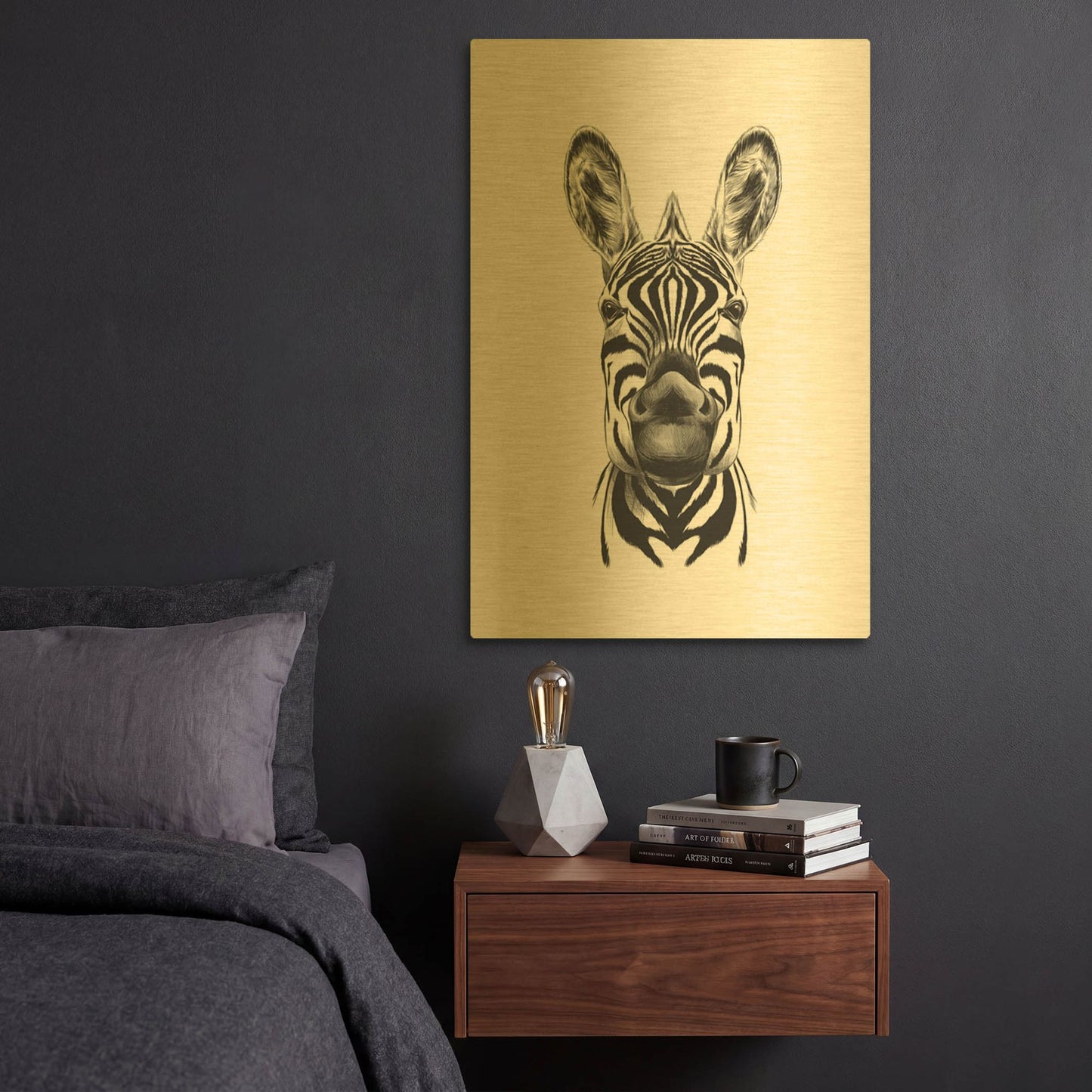 'Zebra Illustration' By Incado Gold Metal Wall Art