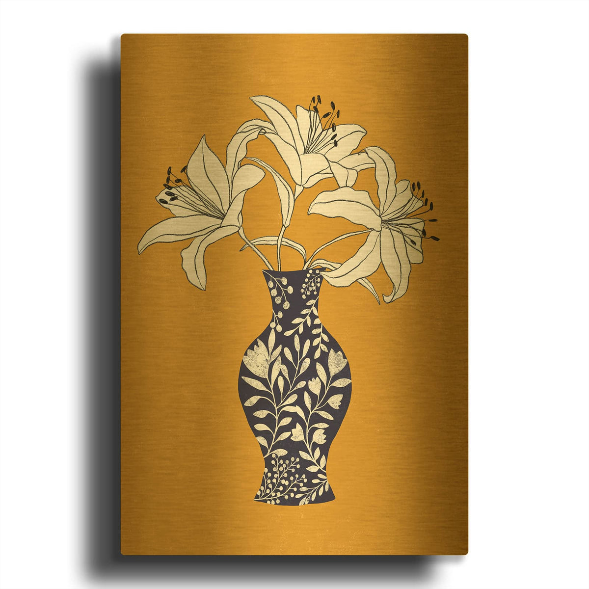 'Lily On Yellow' By Ioana Horvat Gold Metal Wall Art