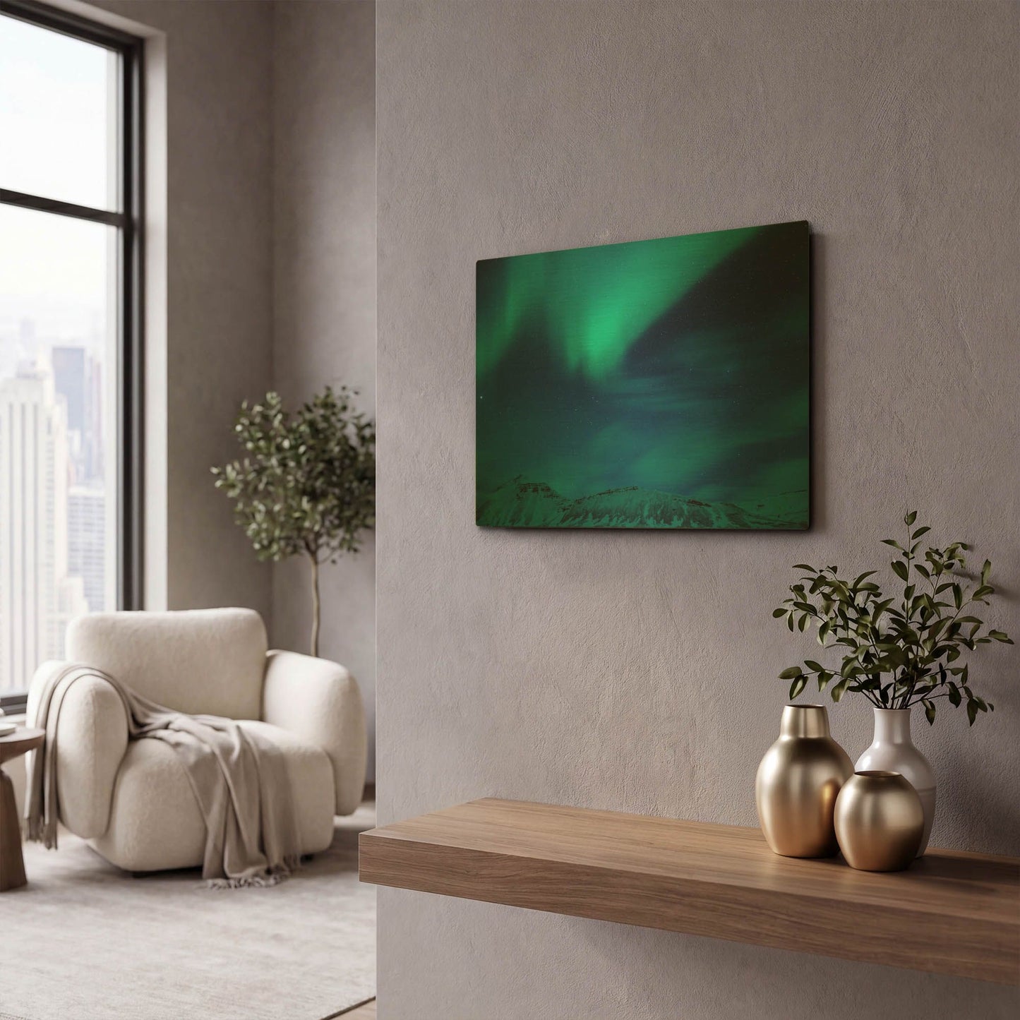 'Amazing Northern Lights Blue' By LUXE Gold Metal Wall Art