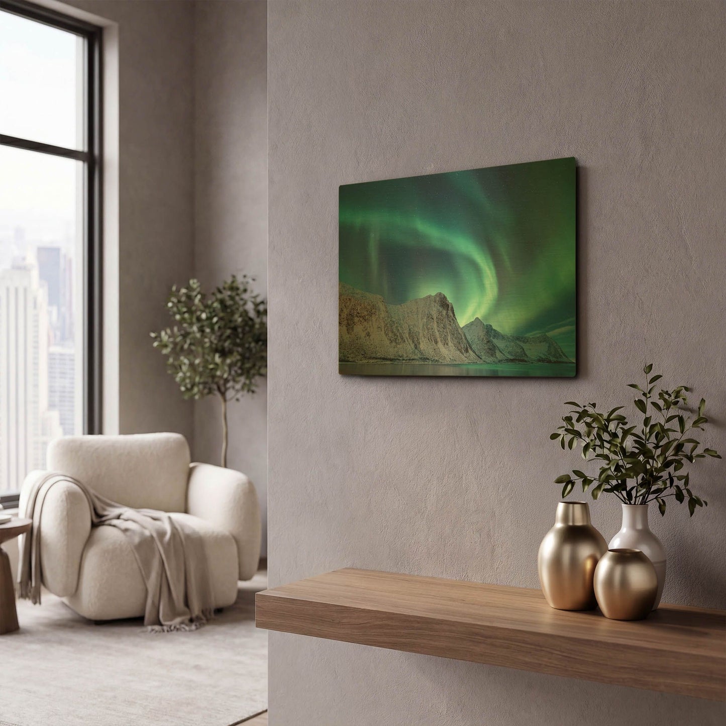 'Aurora Borealis In Norway Green' By LUXE Gold Metal Wall Art