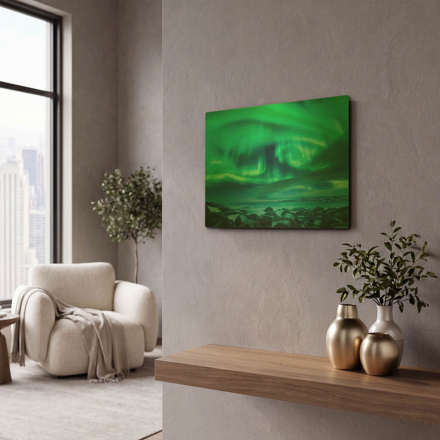 'Aurora Borealis Over Ocean' By LUXE Gold Metal Wall Art