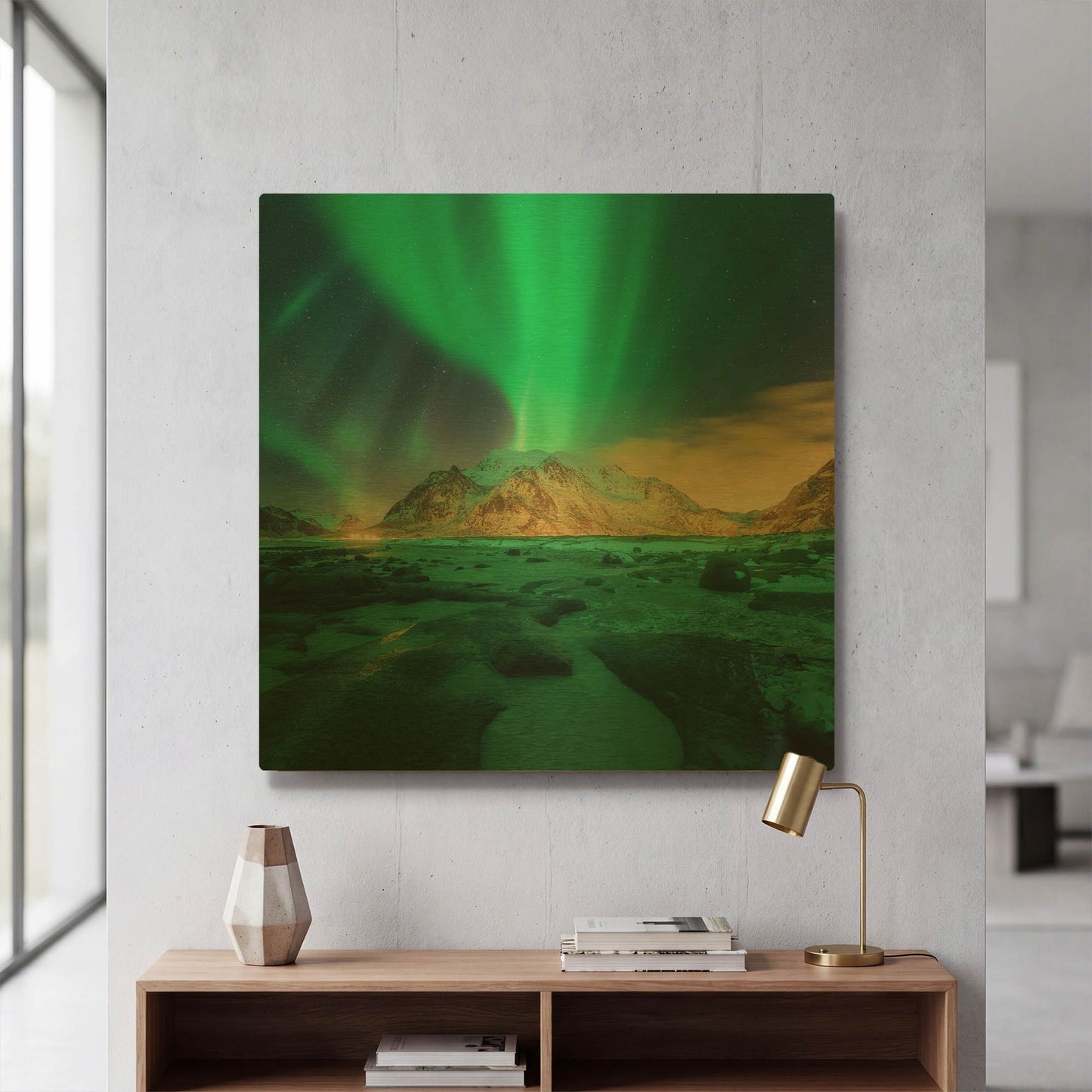 'Aurora Over Snowy Mountains' By LUXE Gold Metal Wall Art
