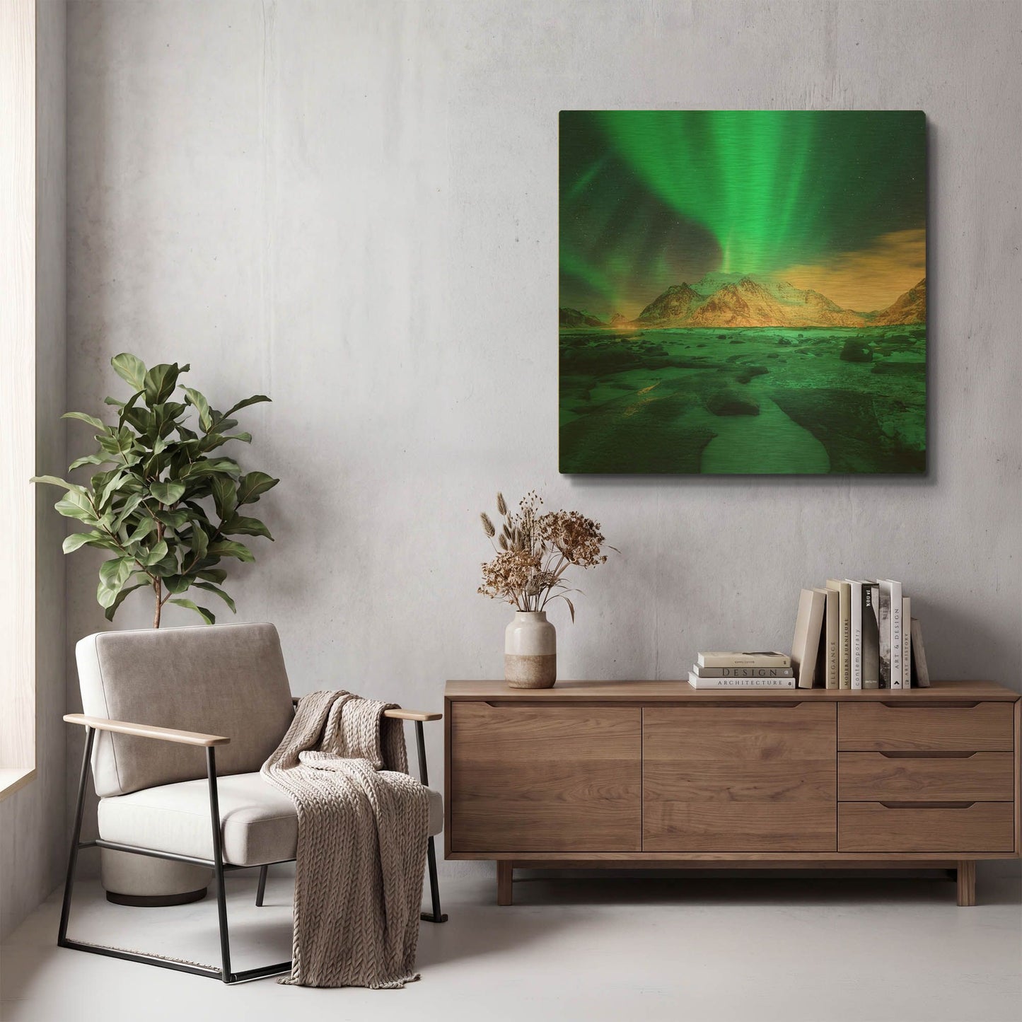 'Aurora Over Snowy Mountains' By LUXE Gold Metal Wall Art