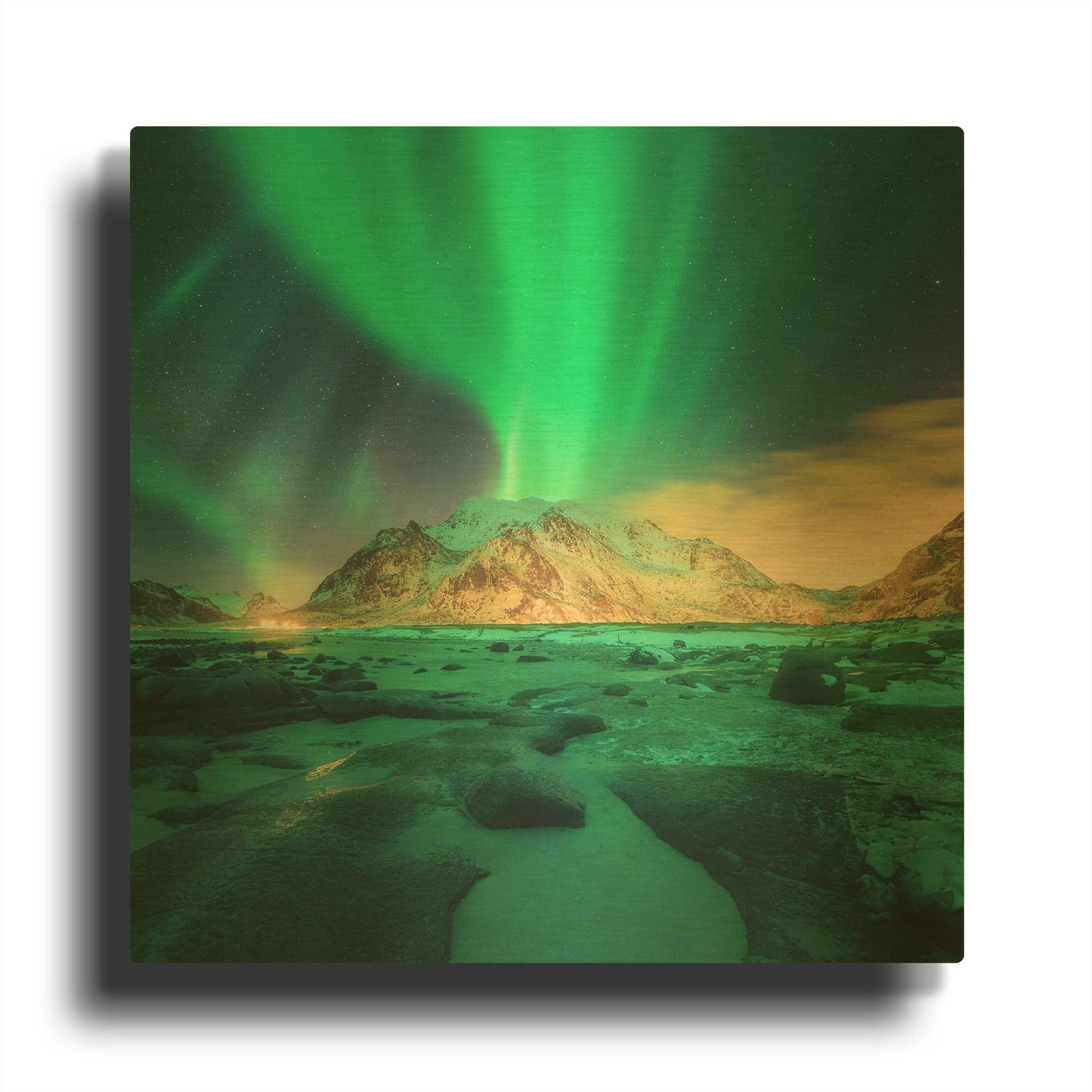 'Aurora Over Snowy Mountains' By LUXE Gold Metal Wall Art