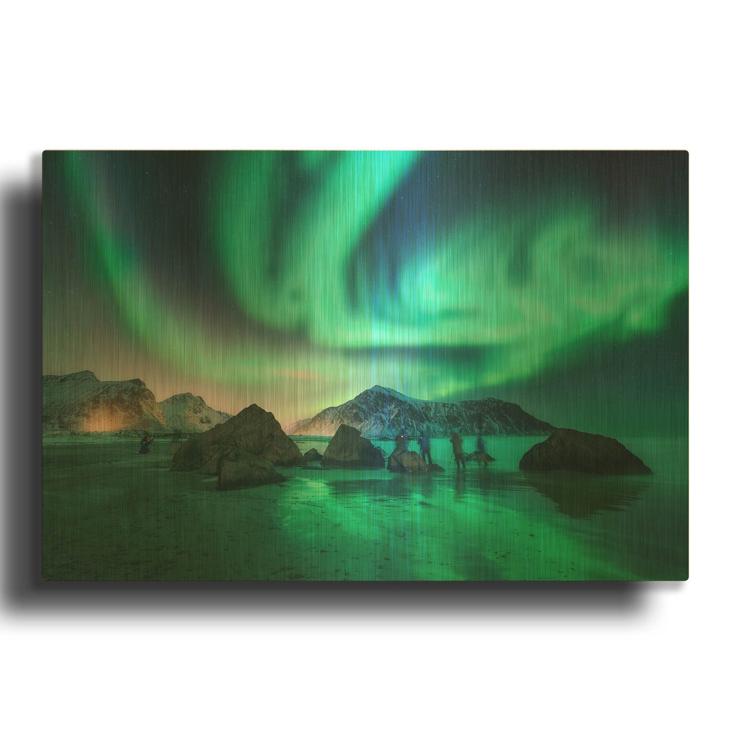 'Green Aurora Borealis And People' By LUXE Gold Metal Wall Art