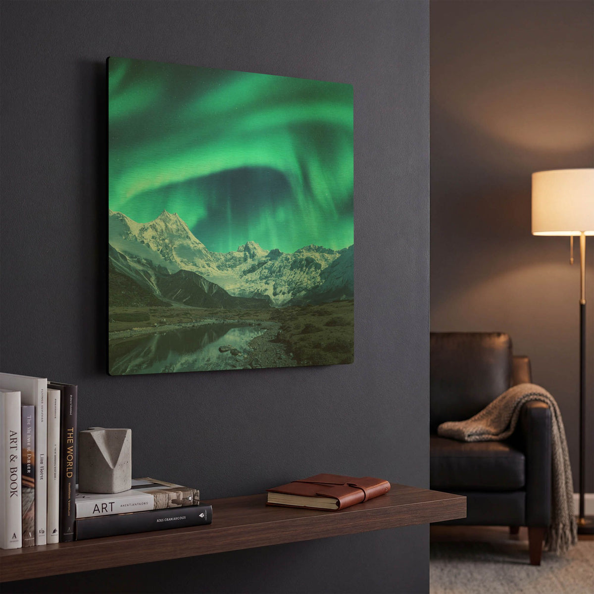 'Northern Lights Above Snow Covered Rocks' By LUXE Gold Metal Wall Art