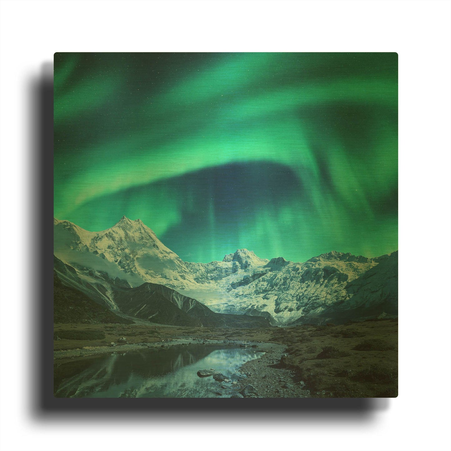 'Northern Lights Above Snow Covered Rocks' By LUXE Gold Metal Wall Art