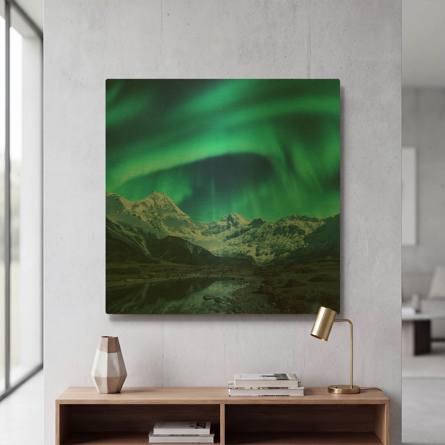 'Northern Lights Above Snow Covered Rocks' By LUXE Gold Metal Wall Art