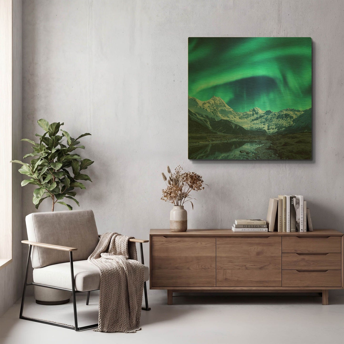 'Northern Lights Above Snow Covered Rocks' By LUXE Gold Metal Wall Art